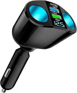 Cigarette Lighter Splitter, USB 2.4A & QC3.0 Type C with 2 Socket Cigarette Lighter Adapter, 12V/24V 120W Car Charger Splitter for GPS Dash Cam Laptop Cell Phone iPhone 14/13/12/11 (A+C 66W)