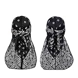 Assorted Paisley Bandana Doo rag Cap Headwraps Men's Women's Silk Durag with Long Tail and Wide Stra