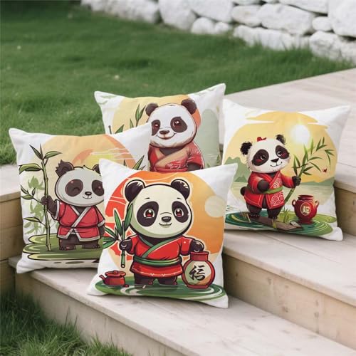 Housse coussin exterieur 80x80cm impermeable panda lot de 4