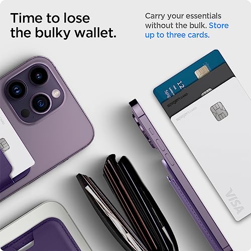Image of Spigen for MagSafe Wallet, Holds 3 Cards, MagFit Compatible with iPhone 17 /16 /15 /14 /13 /12 Models, Pixel 10 Series, MagSafe-Cases, Pixelsnap, Plaud Note & More, Card Holder - PU Purple (3-Cards) | Vegan Leather MagSafe Card Holder for iPhone 17-12 & Pixel Series - Purple