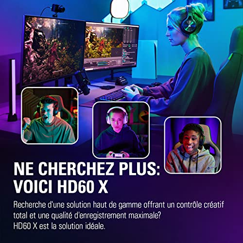 Elgato HD60 X - Diffusez et enregistrez en 1080p60 HDR10 ou 4K30 à ultra-faible latence sur PS5, PS4/Pro, Xbox Series X/S, Xbox One X/S, dans OBS et d'autres logiciels, avec un PC ou un Mac