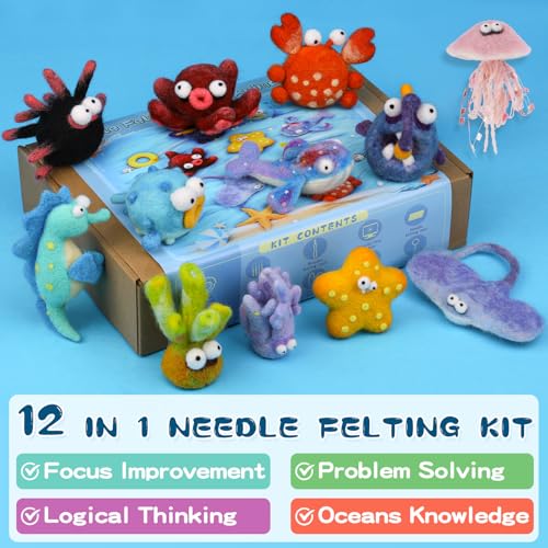 Image of Needle Felting Kit, 12 Sea Animal, 42 Colors Wool Felting Kit for Beginners
