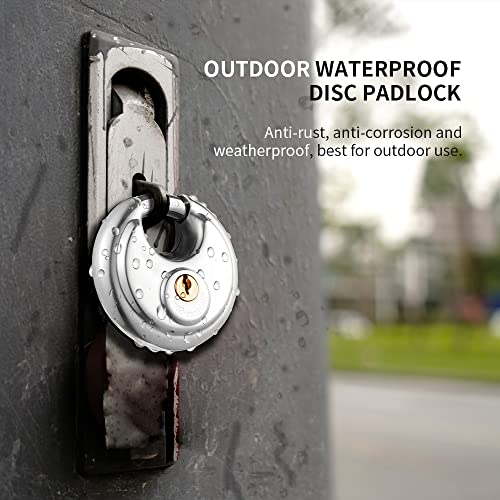 Cincinno Keyed Alike Discus Padlock, Stainless Steel Storage Unit Lock,2-3/4 Inchwide,3/8 Inch Diameter Shackle thumb #2