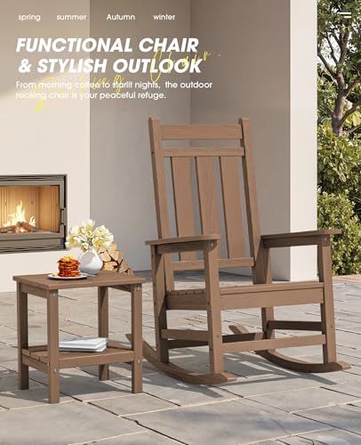 Image of KINGYES Oversized Outdoor Rocking Chair Set of 6, HDPE Patio Rockers, Brown