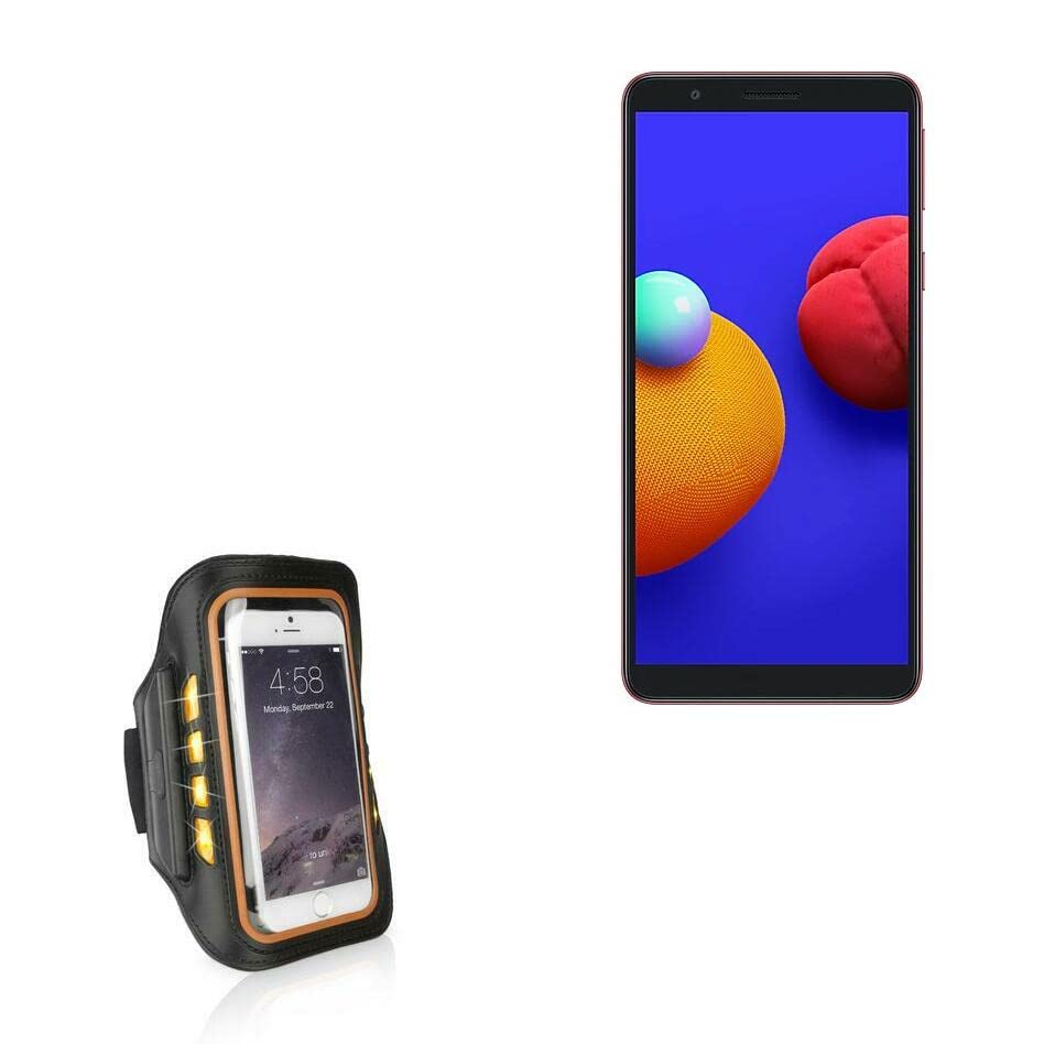 BoxWave Case for Samsung Galaxy A3 Core (Case JogBrite Sports Armband, High Visibility Safety Light LED Runners Armband for Samsung Galaxy A3 Core - Bold Orange