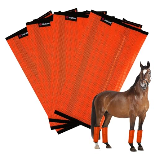 Image of Horse Fly Boots, Breathable Mesh Protection Set of 4, Comfortable Horse Leggings, Breathable Mesh Design, Equine Supplies for Reduce Stomping, Hoof Damage & Leg Fatigue (Orange, Medium)