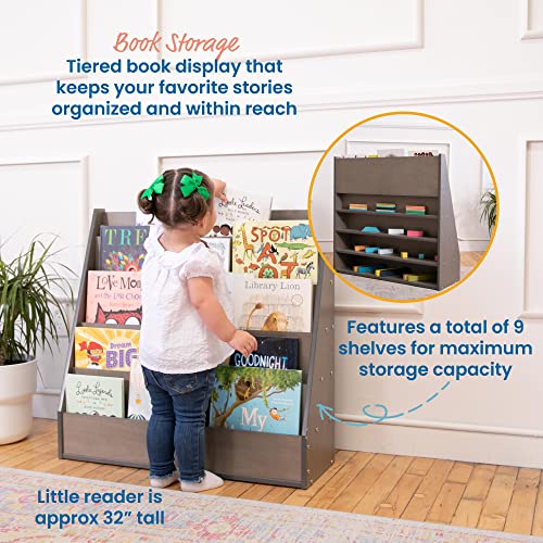 Image of ECR4Kids Streamline Double-Sided Book Display, Classroom Bookshelf, Grey Wash