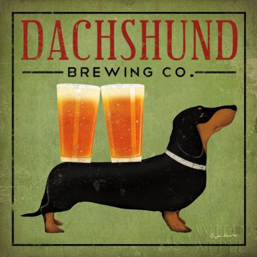 Dachshund Brewing Co by Ryan Fowler Beer Dog Pets Animals Print Poster 12x12