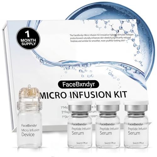 Micro Infusion System for Face & Neck 0.25mm Stamp with PDRN (Sodium DNA), Multi-Peptides & Hyaluronic Acid Serum, At-Home Facial Kit for Smoother Firmer Skin – 1 Month Supply