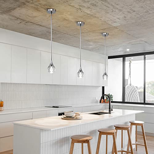 Wabon Pendant Light Fixtures 1-Light Mini Pendant Lighting For Kitchen，Chrome Globe Pendant Led Light Fixture，Teardrop Crystal Pendant Light For Bedroom Dining Room Bar #TOP1
