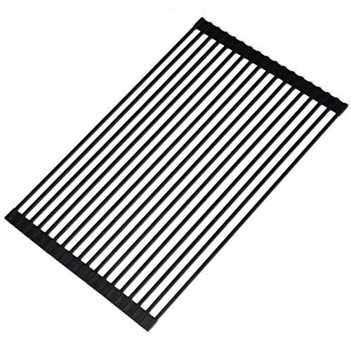 Ahyuan Large Roll-up Dish Drying Rack Square Solid Bars Multipurpose Silicone Coated Stainless