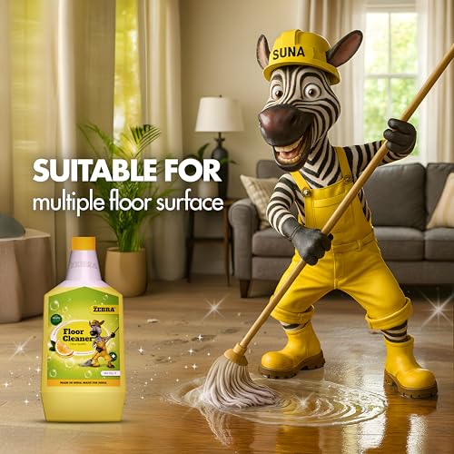 Image of SUNA ZEBRA Multi-Surface Disinfectant Floor Cleaner | 1 L | Powerful Floor Cleaning Liquid for Homes, Tiles, and Bathrooms | Long-Lasting Fresh Scent (1 litre, Lemon)