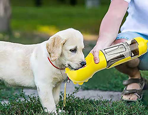 Updated Dog Water Bottle, 4 in 1 Portable Bpa Free Leak Proof Dispenser 300ml 10oz for Cat Outdoor Food Treats Water…