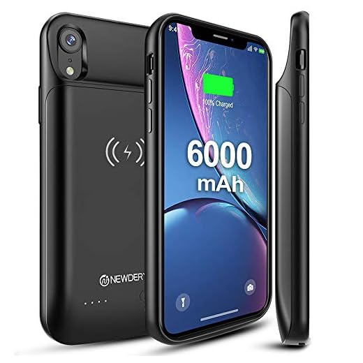 NEWDERY Upgraded iPhone XR Battery Case Qi Wireless Charging Compatible, 6000mAh Slim Extended Rechargeable External Portable Charger Case Compatible iPhone XR (6.1 Inches Black)