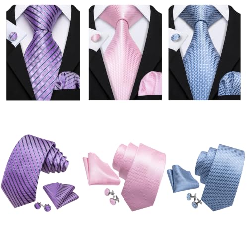 Image of Barry.Wang 6 PCS Men Ties Set Silk Business Fashion Woven Necktie Handkerchief Cufflinks Paisley Stripe Wedding Party