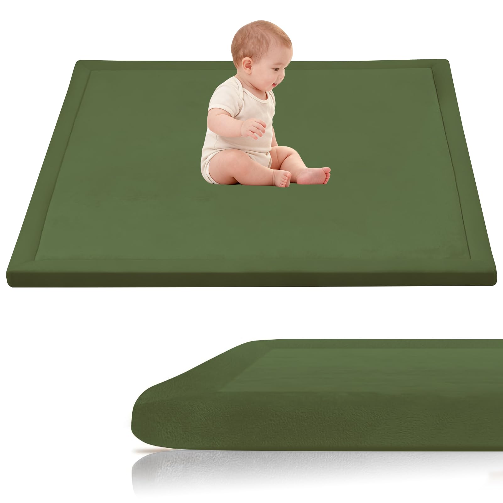Stqyeiw 3cm Thick Baby Crawling Mat 120 x 170 cm Army Green Area Rug Kids Rug Nursery Rug Non Slip Play Crawling Mat for Nursery Baby Rugs Carpets Large Coral Velvet Baby Play Mat