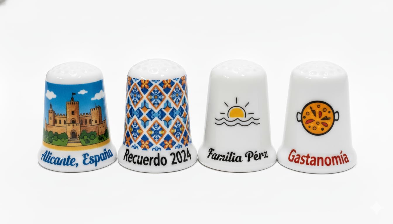 Dedales Personalizados Pack 24 Unidades · Impresión DTF con Tu Foto, Logo o Diseño · Detalles de Boda, Comunión y Eventos · Souvenir Porcelana Blanca · Regalo Original (2,5 x 3 cm)