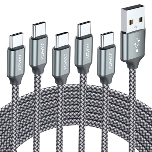 JXMOX USB Type C Cable,USB A to USB C 3A Fast Charging (3.3ft 5-Pack) Braided Charge Cord Compatible with iPhone 16 Pro Max/15 Pro Max Plus,Samsung Galaxy S10 S9 S8,Note 9 8,A11 A20 A51,LG G7 V30 V35