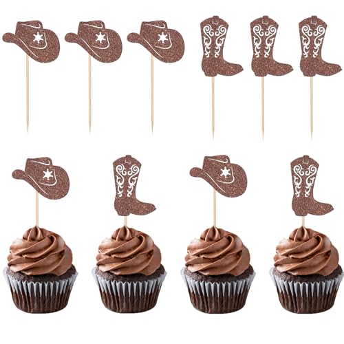 24 Pezzi Cake Topper Cowboy, Occidentale Decorazione Torta, Decorazioni Torta Cowboy Topper per Torta Compleanno, Topper Torta Cowboy, Decorazione per Torta per Compleanno Festa a Tema Occidentale (B)