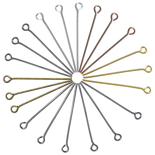 TOAOB 600pcs 6 Assorted Colors Open Eye Pins 1.2 Inch 21 Gauge Metal Wire Head Pins Supplies for DIY Charm Beads Crafts Necklaces Earrings Jewelry Making