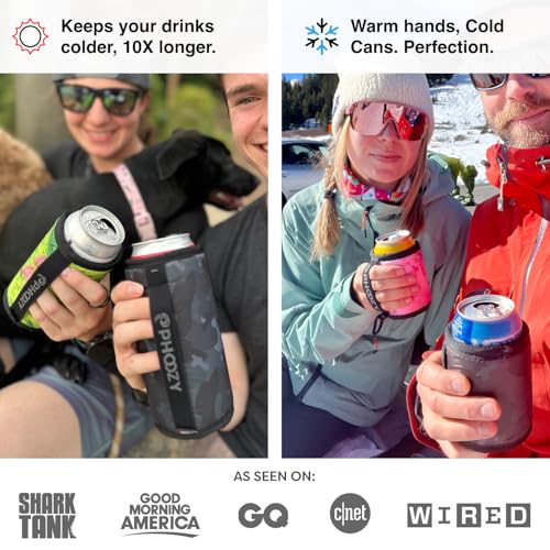 Image of PHOOZY Insulated Can Cooler for Tall 24 oz Cans - Patented Drink Sleeve with NASA-Inspired Technology - Keeps Beer, Soda & Sparkling Water Cold Longer - Lightweight Outdoor Can Holder - Black Camo