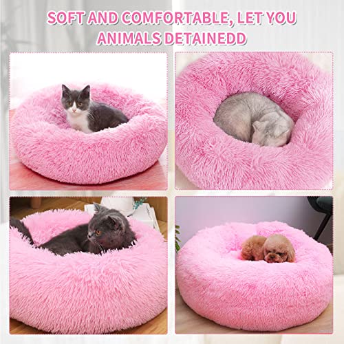 LuckyZoo77 Flauschiges Hundebett Rund 50 cm – Weiches Donut Katzenbett für kleine Hunde & Katzen, Waschbar & rutschfest, Plüsch Haustierbett, Rosa