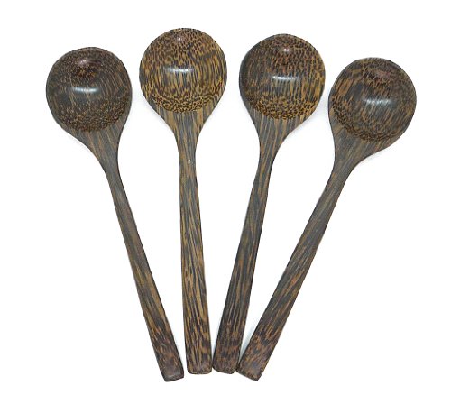 4 X 8 Wooden Ladle Soup Spoons Tableware Height Quality Hand Craft Carved Palm Wood by CandyHusky