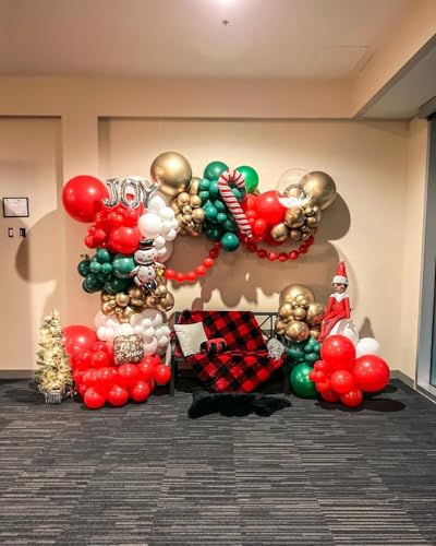 Image of HXBELTQ Christmas Balloons,55Pcs Red and Green Balloons, 12in Red Green Gold and White Balloon for Merry Christmas Theme Birthday Graduation Party Decorations