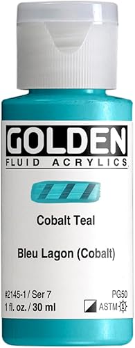 Acrílicos fluidos por GOLDEN, verde azulado cobalto, botella de 1 onza líquida, pintura acrílica profesional, semiopaco