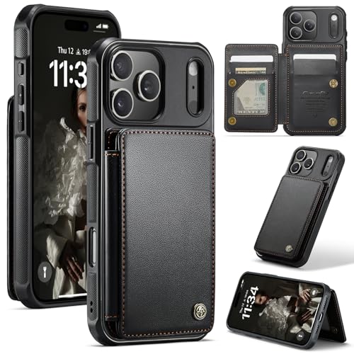 FONREST Étui portefeuille arrière fin pour iPhone-17-Pro avec porte-cartes à blocage RFID, panneau rabattable/béquille, coque de protection arrière antichoc TPU+PU cuir avec fermetures magnétiques