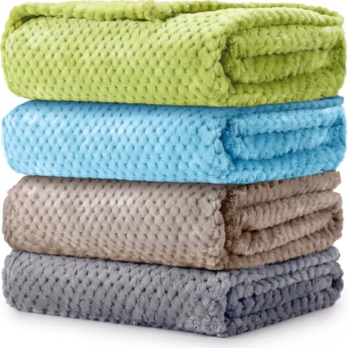 Image of Reginary 4Pcs 30x40 Baby Blanket Fuzzy,Light Blue, Green, Beige, Dark Gray | Waffle Flannel Baby Throw Blankets, Warm Nursery & Crib Blankets, Girl & Boy Newborn Infant