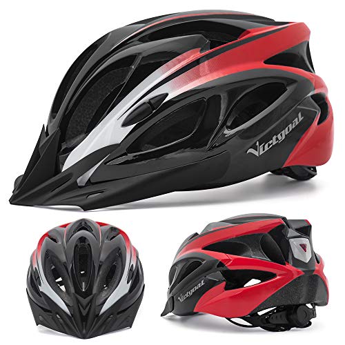Victgoal Adults Bike Helmet for Men Women Detachable Magnetic Goggle Visor Bicycle Helmet with LED Rear Light Cycling Road Mountain Cycle Helmet (Black Red-V) - Image 2