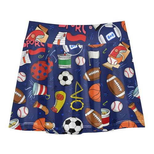 CHIFIGNO Athletic Skort for Girls Tennis Golf Skirt with Shorts Pleated Dance Running Skirts Cute Sports Soccer Balls Dark Blue Size 7-8