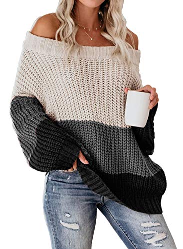 Image of VIMPUNEC Womens Off Shoulder Color Block Sweater Oversized Pullover Top