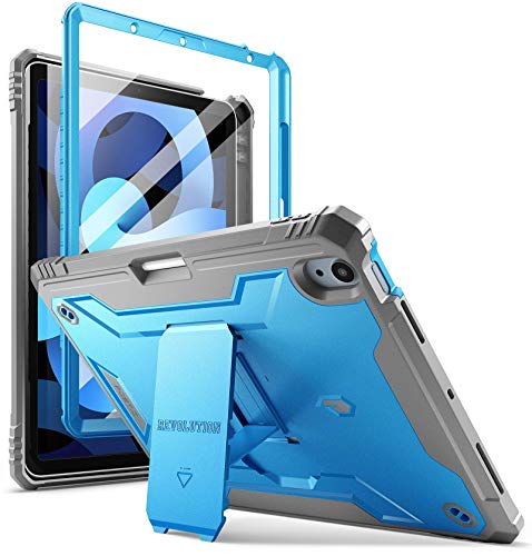 Poetic Revolutionシリーズケース iPad Air 4 2020 10.9インチ用 フルボディ 頑丈な2層耐衝撃保護カバー キックスタンドと内蔵スクリーンプロテクター付き iPad Air 第4世代用 ブルー