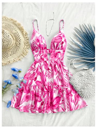 Image of Floerns Women's Sleeveless Butterfly Print Cut Out V Neck Tiered Mini Cami Dresses