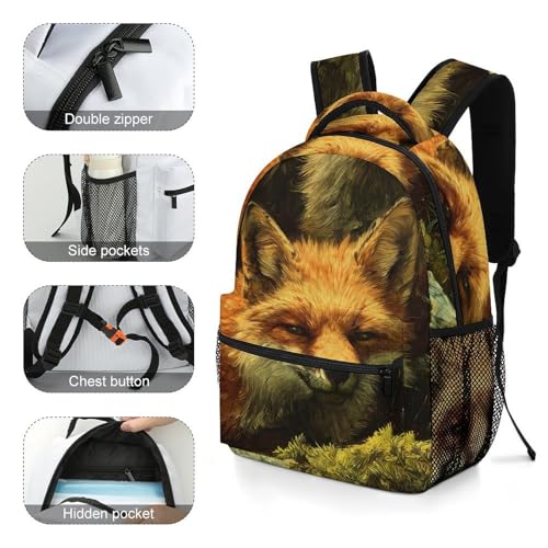 Foxes Forests Rocks Moss Unisex Backpack Casual Daypacks Lightweight Shoulders Bag for Camping Hiking Travel4