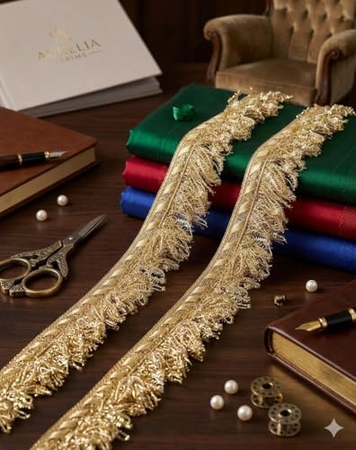 Image of Golden Kiran Fringe lace for Dupatta Wedding Bridal Dresses jhalar Trim, Fancy Kiran Lace for Fabric Dresses Decorating, khichdi jhalar Border Lace (Light Golden 2)