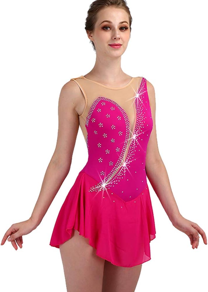 Rikouzy ローズ スーパーセール期間限定 フィギュアスケート衣装 子供 大人 アイススケートウェア レッスン着 競技 スケート衣装 ダンスウェア 専用レオタード 練習