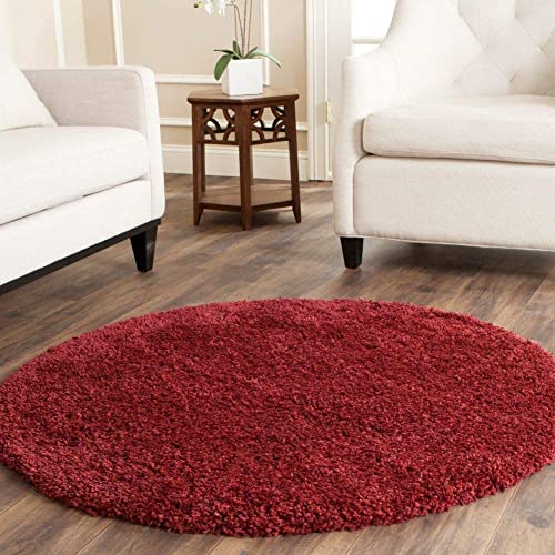 Image of Solid Fluffy Rugs and Carpet for Hall and Drawing Room 5x5 Round Maroon Color