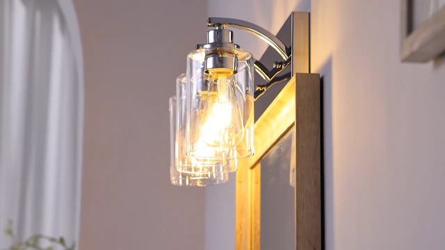 Image of 2-Light Bathroom Light Fixtures Modern Chrome Vanity Lights | Easy to Install Clear Glass Shades, Wall Mount Up or Down, E26 Socket, Hardwired, 125V