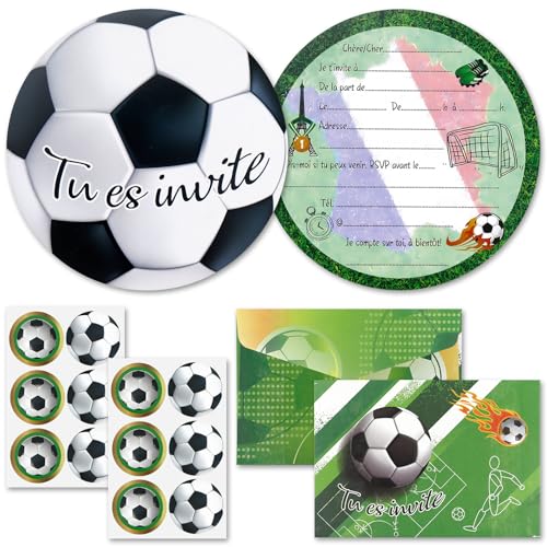 SHOWHEEL 12x Carte Invitation Anniversaire Foot, Invitation Anniversaire Garcon avec Enveloppes et Autocollants, InvItation AnnIversaire Enfant, pour un...