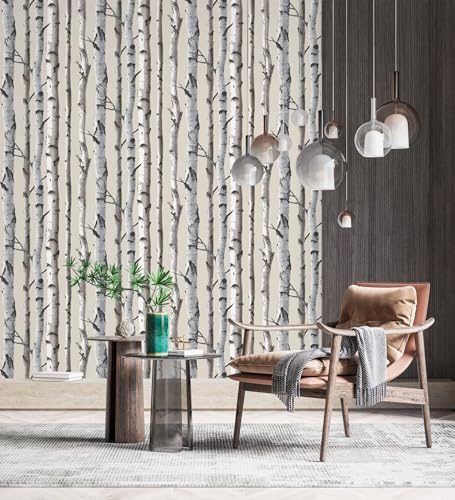 GAULAN 500680891 Papier peint troncs d'arbres forêt nordique pour mur salon cuisine chambre salle à mange tête de lit - Échantillon DIN A4