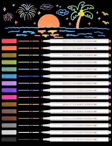 Metallic Marker Pens with Fine Tips and Glitter Sheen for Crafts, Art Projects and Personalized Gifts 15 Colors for Card Making, Scrapbooking, Photo Albums, Rock Painting, Calligraphy, Valentine's Day
