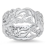 Cutout Eternity White CZ Polished Ring New .925 Sterling Silver Band Size 10