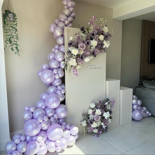 Image of 108Pcs Double Stuffed Pearl Purple Balloon Garland Arch Kit
