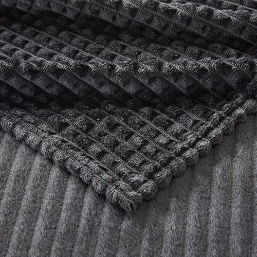 Image of EMME Fleece Blanket, 3D Jacquard Throw Blanket for Couch and Bed, Soft Cozy and Fluffy Blankets Lightweight Luxury Flannel with Geometric Grid Design (Black, 80 inch x 90 inch)