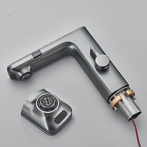 Grifo automático con sensor y pantalla de temperatura de latón gris para lavabo 2