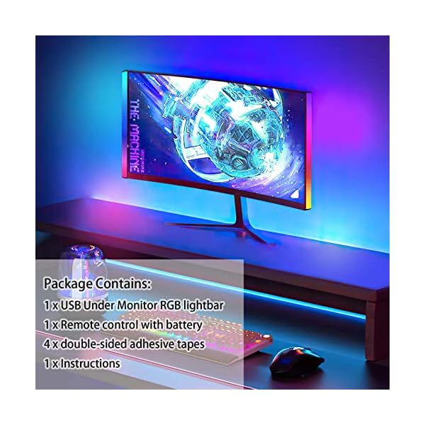 Melofo RGB Under Monitor Light Bar Gaming RGB LED Lightbars with Smart APP Bluetooth Remote Control Speed Adjustable Color Changing RGBIC USB Powered Desk Light Bar for PC Game Computer TV [Energy Class A] - Image 7