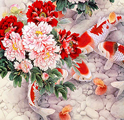 Kit broderie point de croix poisson rouge motif pré-imprimé 11CT toile 40x50cm